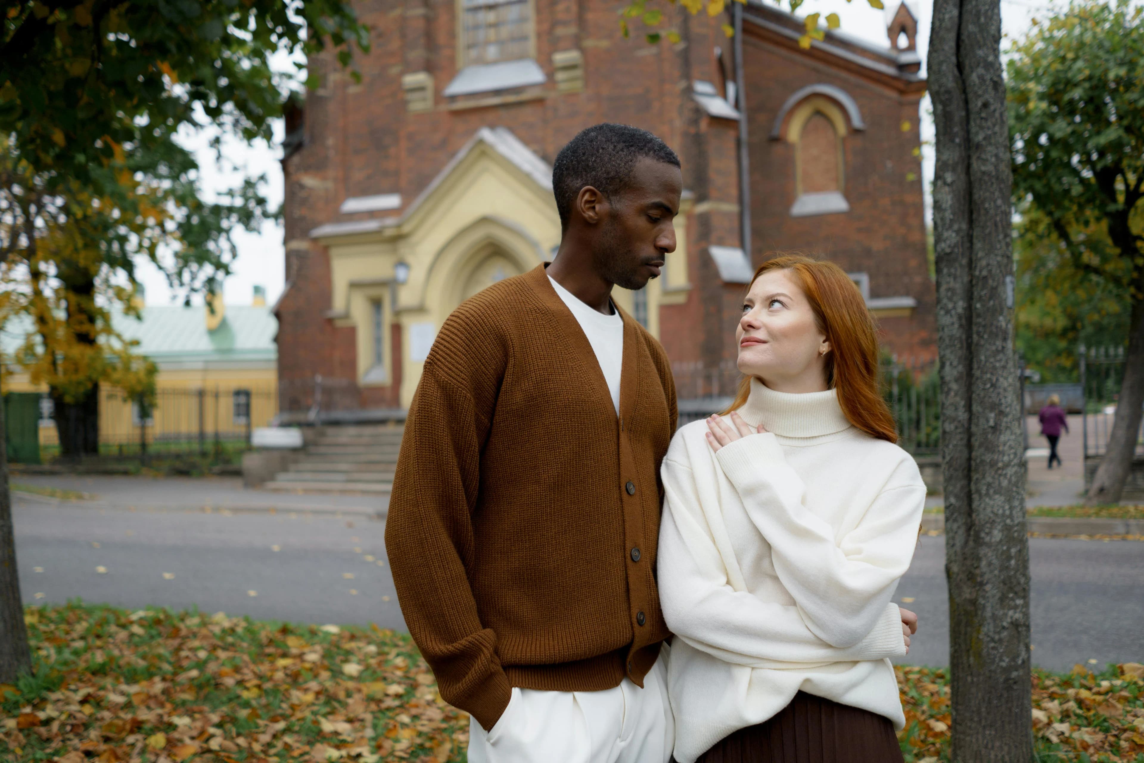 A couple walking together on an autumn afternoon